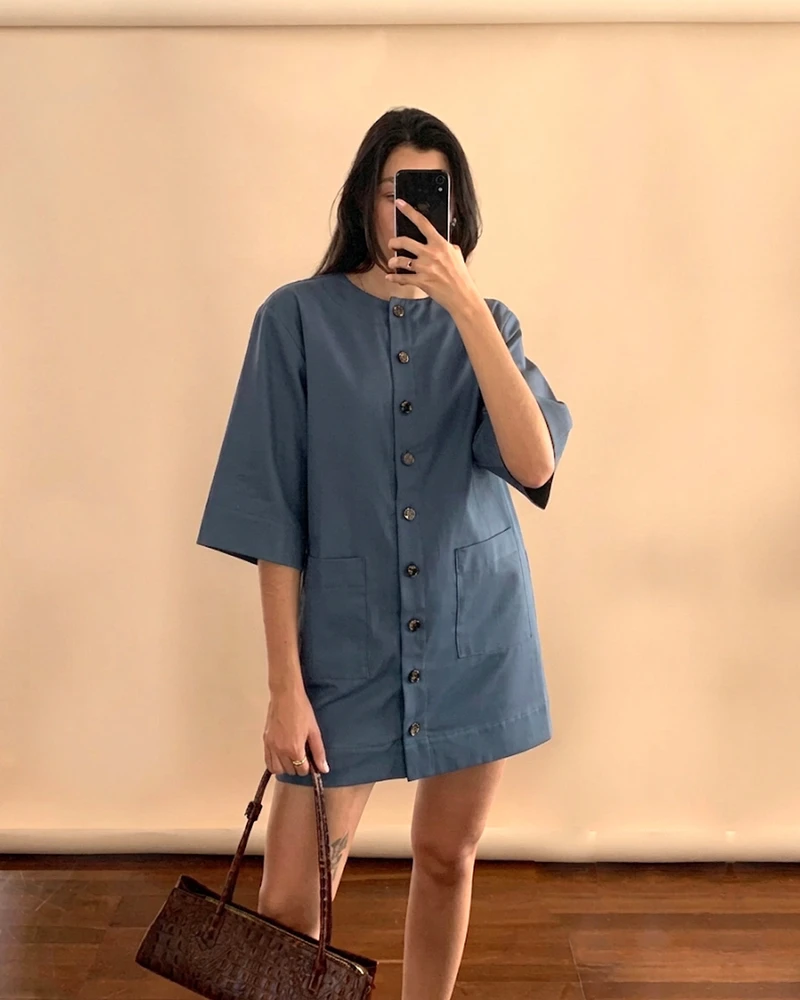 vestido curto mangas kimono algodão