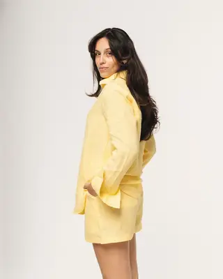 camisa 100% linho amarelo manteiga