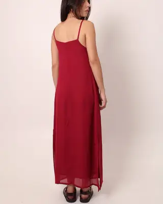 vestido longo decote reto cereja
