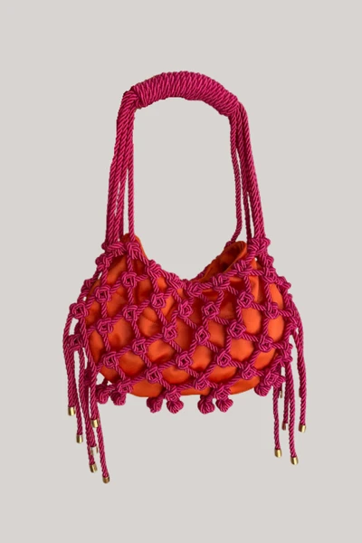 Bolsa Macramê Baguette Carol - Rosa / Laranja