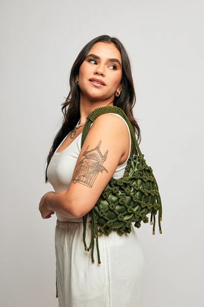 Bolsa Macramê Baguette Carol - Verde Militar