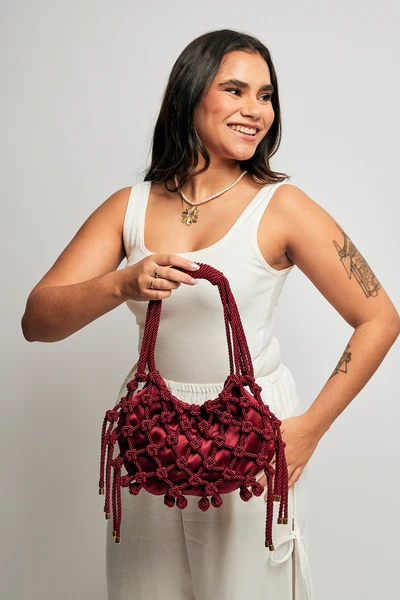 Bolsa Macramê Baguette Carol - Vinho