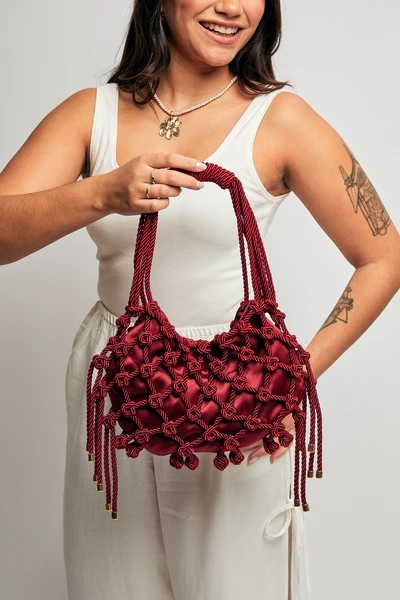 Bolsa Macramê Baguette Carol - Vinho