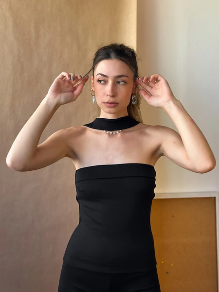 tube top canelado em algodão preto