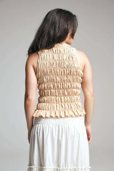 blusa lastex gola canoa caqui