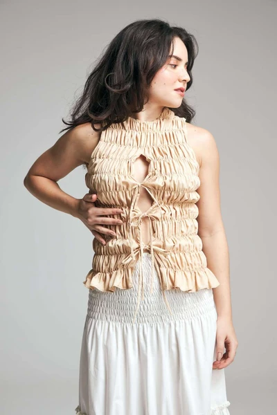 blusa lastex gola canoa caqui