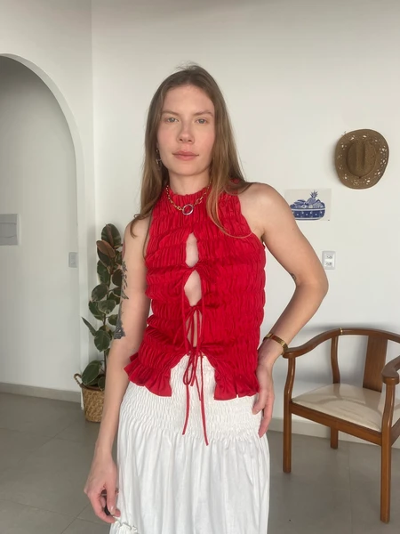 blusa lastex gola canoa vermelha