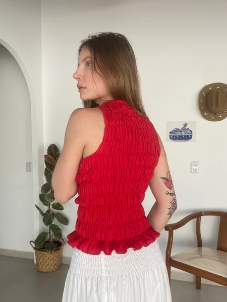blusa lastex gola canoa vermelha