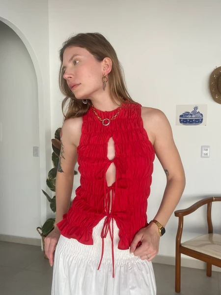blusa lastex gola canoa vermelha