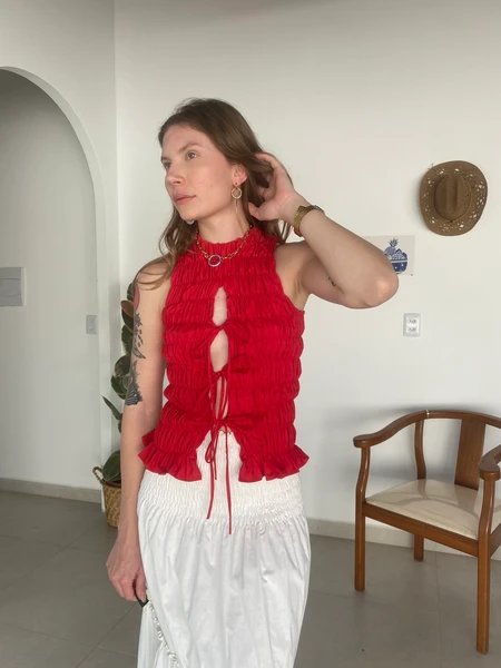 blusa lastex gola canoa vermelha