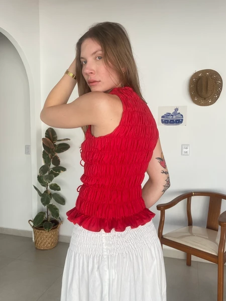 blusa lastex gola canoa vermelha