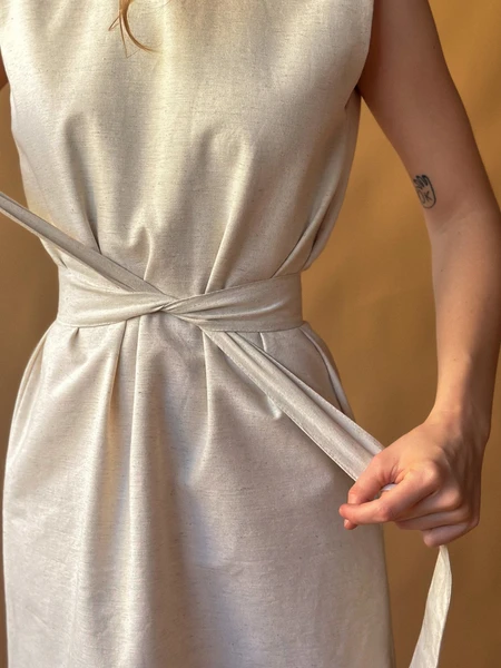 vestido coluna linho natural cru