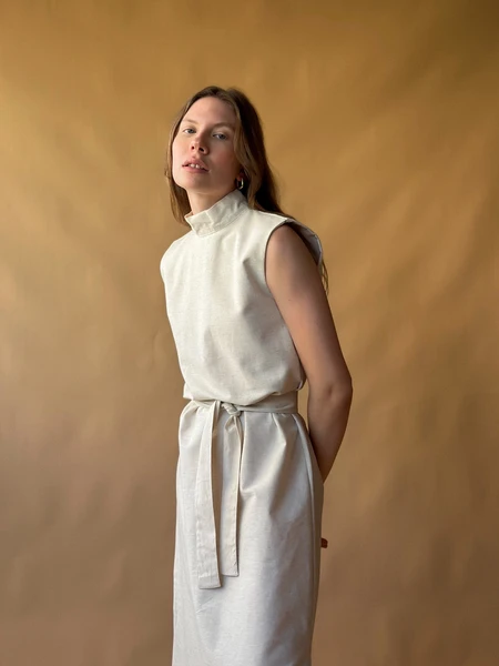 vestido coluna linho natural cru