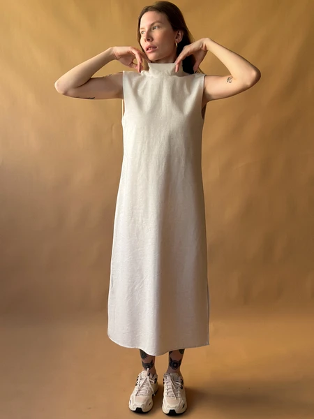 vestido coluna linho natural cru