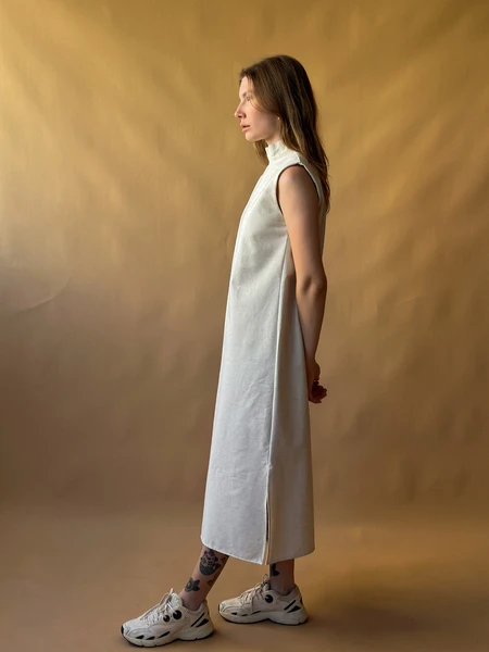 vestido coluna linho natural cru