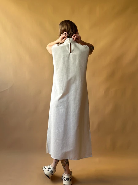 vestido coluna linho natural cru
