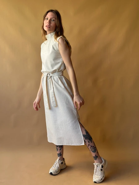 vestido coluna linho natural cru