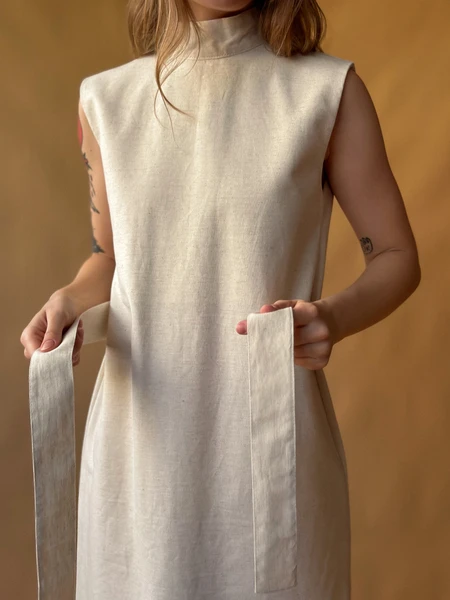 vestido coluna linho natural cru