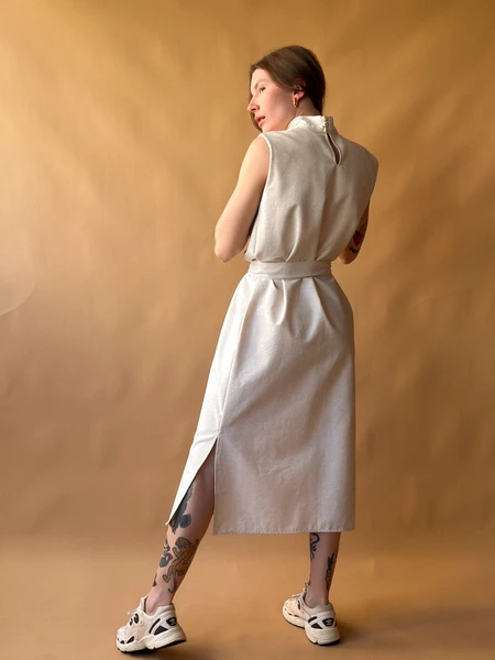 vestido coluna linho natural cru