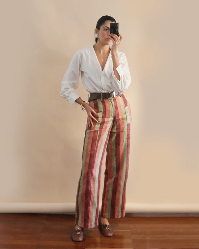 calça jacquard listras