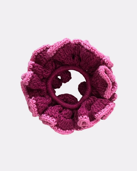 Scrunchie Crochê Contraste Bordô
