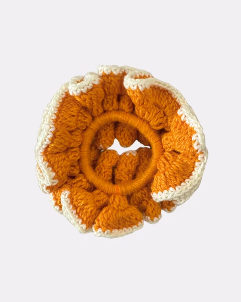 Scrunchie Crochê Contraste Laranja