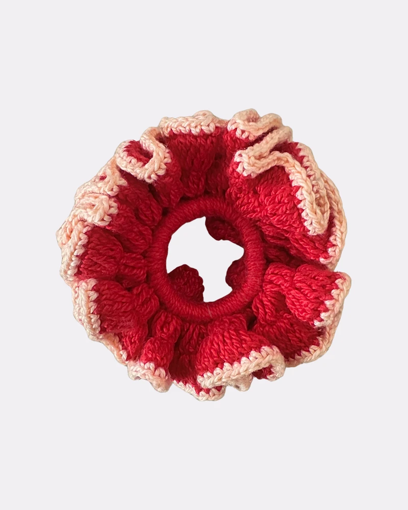 Scrunchie Crochê Contraste Vermelho
