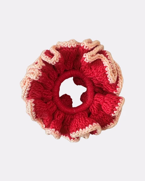 Scrunchie Crochê Contraste Vermelho