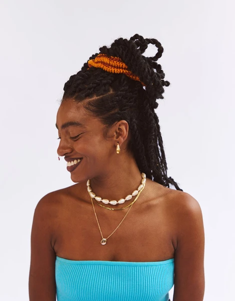 Scrunchie Crochê Listras Laranja