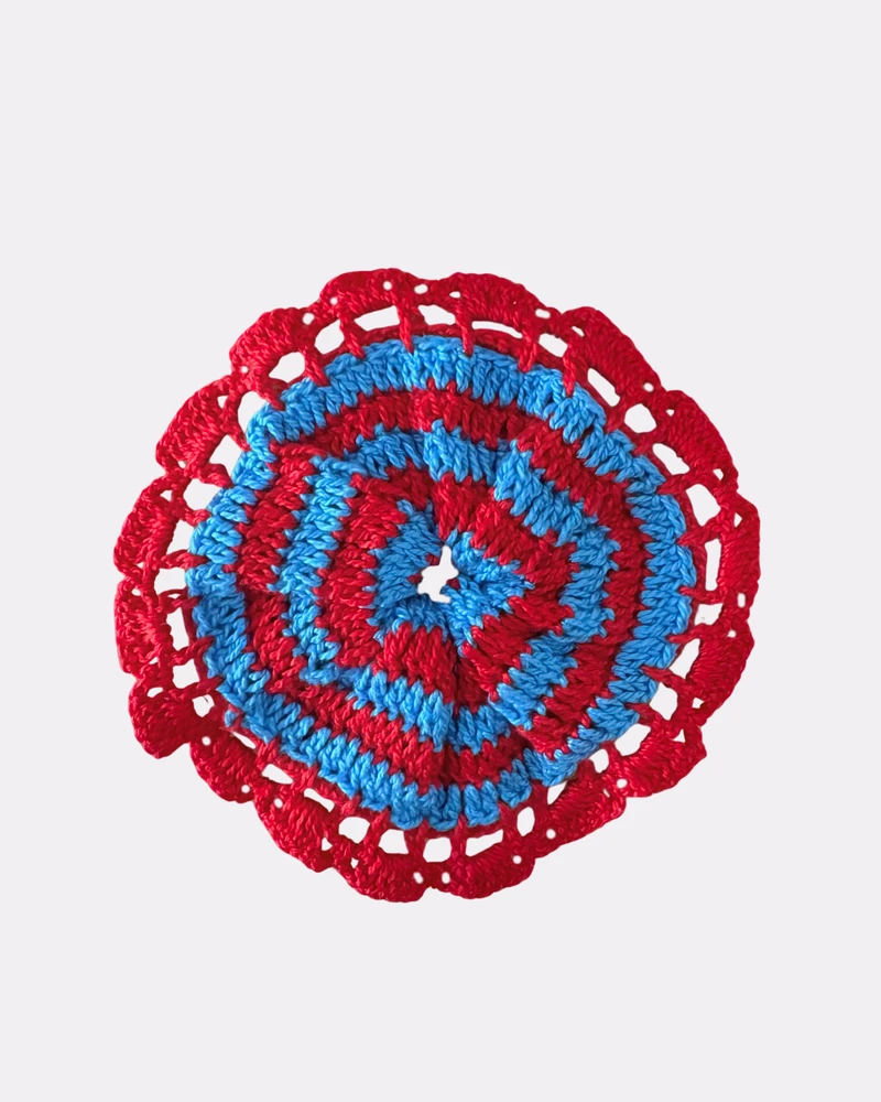 Scrunchie Crochê Listras Vermelho & Azul