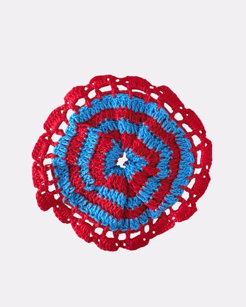Scrunchie Crochê Listras Vermelho & Azul